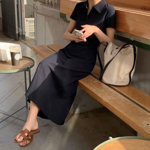 네시아 카라 피케이 반팔 여름 결혼식 하객룩 77사이즈 휴양지 빅사이즈 플레어 롱원피스