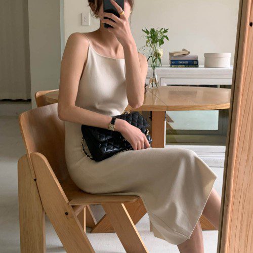 백리스 이너슬림 홀터넥 끈나시 셀프웨딩 스냅촬영 돌잔치룩 휴양지 니트 뷔스티에 롱원피스