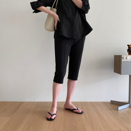 (임산부 겸용) 쫀쫀 스판 7부 바이커 버뮤다팬츠 밴딩 여자 슬랙스 여성 반바지 카프리팬츠