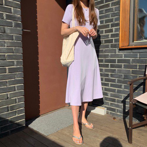 캐주얼 플레어 A라인 반팔 맥시 롱 원피스 블랙 여성 여름 원피스 데일리룩 휴양지 바캉스룩