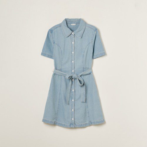 로엠 데님 반팔 미니 원피스 RMOWF24G17