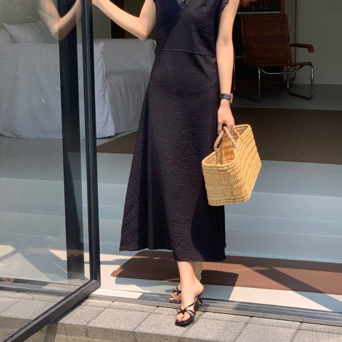 르버터 여성 여름 브이넥 새틴 쉬폰 나시 뷔스티에 롱 원피스