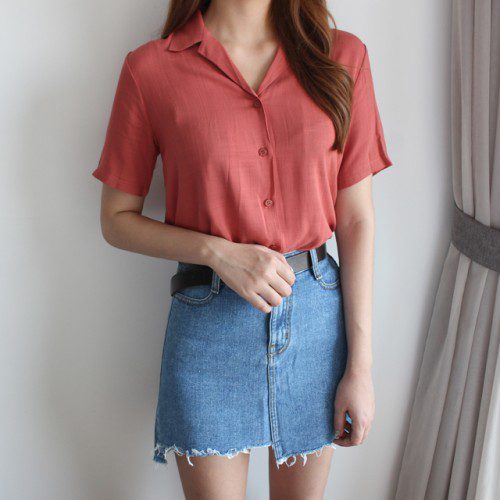 루즈핏 카라 린넨 반팔블라우스 여성 리넨셔츠 남방 우먼 썸머브라우스 여자 반팔 셔츠 여름