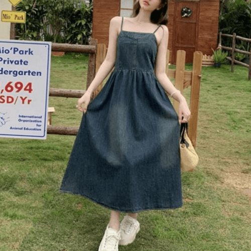 데일리 여성 데님 원피스 캐주얼 여성 롱 원피스 빈티지