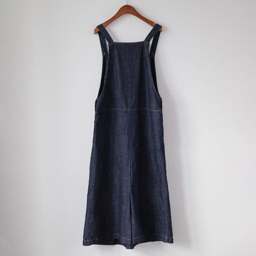에디트 루즈핏 맞주름 멜빵 오버롤 롱 데님 원피스