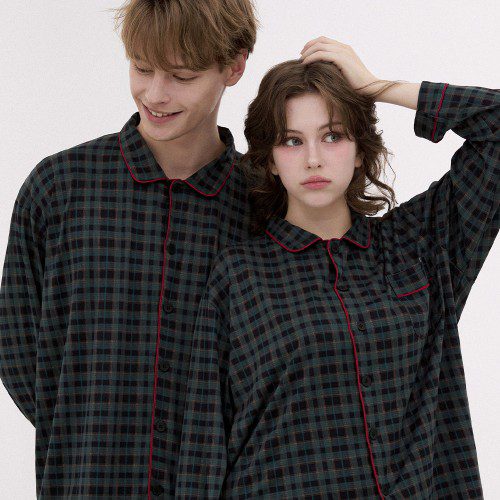 [도씨x해원 PICK] 소프킨 그리든 긴팔 카라 커플 잠옷 세트 홈웨어