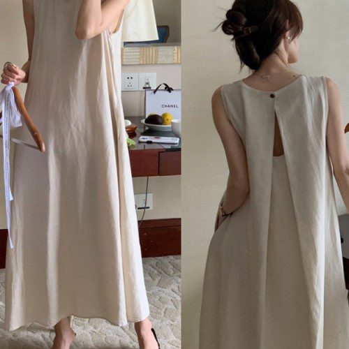 G125768 뒤트임 린넨 나시 롱원피스 린넨원피스