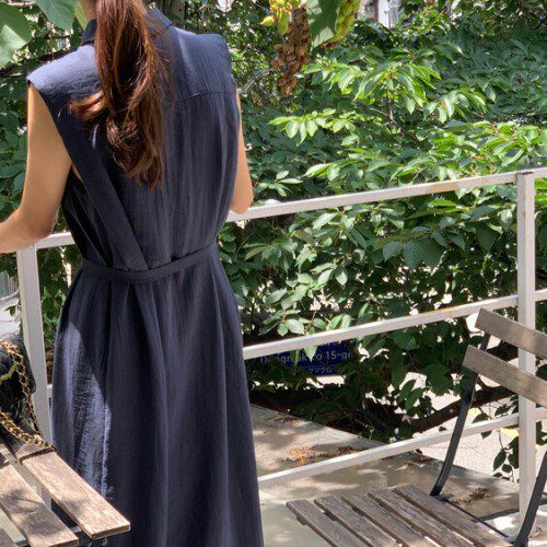 루나 여성 민소매 린넨 셔츠 롱 원피스