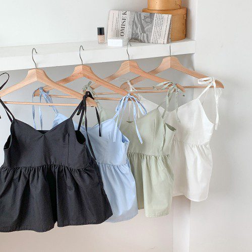 브이넥 레이어드 끈나시 뷔스티에 블라우스 여자 여름 블라우스 민소매블라우스 블랙 화이트