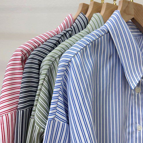 오버핏 스트라이프 셔츠 여성 셔츠 블라우스 퍼프 소매 긴팔 여자 남방 링클프리 블루 블랙