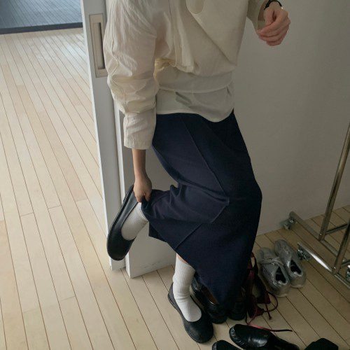 [일부당일] 바스켓 페블 스커트 H라인 절개 롱 맥시 컬러 밴딩치마 (3c)