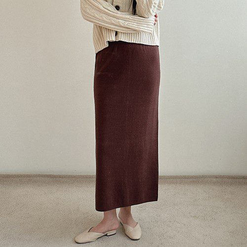 여성 롱스커트 니트 H라인 밴딩 가을 겨울 블랙 그레이 베이지 키작녀 치마 빅사이즈