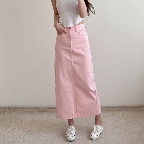 여성 롱스커트 H라인 면 밴딩 화이트 블랙 키작녀 치마 빅사이즈