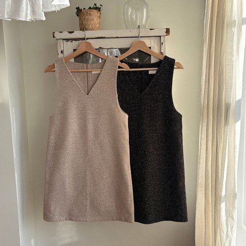 뷔스티에 보카시 울 원피스 브이넥 민소매 레이어드 가을 하객 미니 원피스 여자 결혼식 하객룩