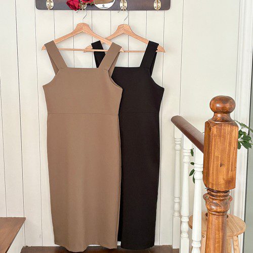 뷔스티에 원피스 스퀘어넥 롱 민소매 레이어드 가을 하객 원피스 여자 결혼식 하객룩