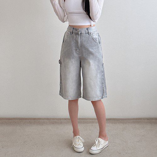 여성 버뮤다팬츠 청반바지 여름 와이드 5부 6부 연청 그레이 키작녀 빅사이즈