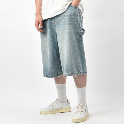 남자 청반바지 버뮤다팬츠 와이드 여름 밴딩 7부 연청 흑청 데님 팬츠