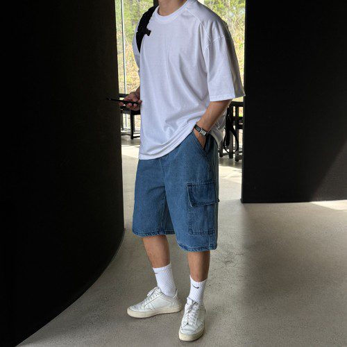 남자 카고 원턱 버뮤다 와이드 청반바지