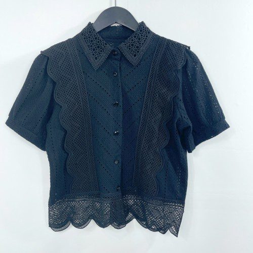 여자여자몰 레이스카라 자수펀칭 양날개레이스 코튼반팔블라우스 캐쥬얼 여성셔츠 여름상의