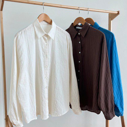 고급 원단 루즈핏 카라 줄지 스트라이프 긴팔 여성 여름셔츠 썸머블라우스 여자 봄 여름남방