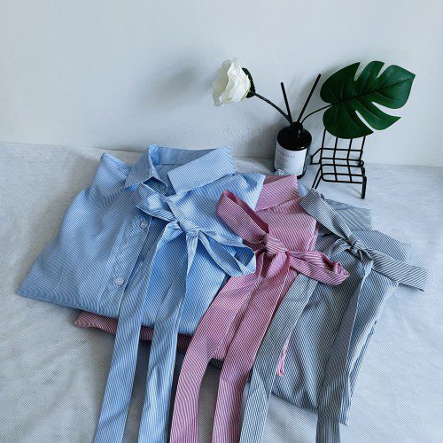 여름 하객룩 결혼식 셔츠 롱원피스 여성 스트라이프 카라 반팔 원피스