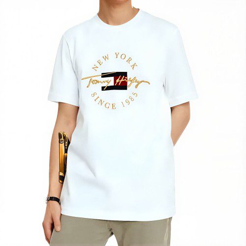 타미힐피거 로고 그래픽 남녀공용 반팔 티셔츠 09T4510화이트, XL