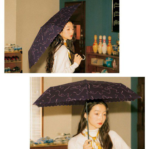 Wpc 하트 리본 접이식 미니 우산 여성용 우양산 4780-015-002 핑크