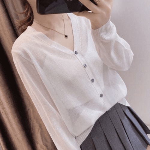 루즈핏 여성 여름 가디건 시스루 여성 얇은 가디건 데일리 브이넥