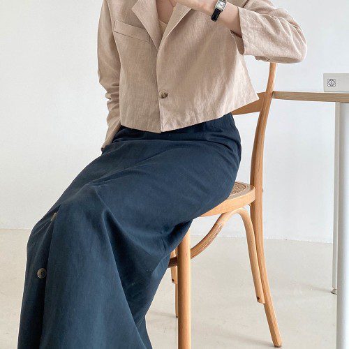 린넨 크롭자켓 여름 간절기 마 카라 테일러드 긴팔 자켓