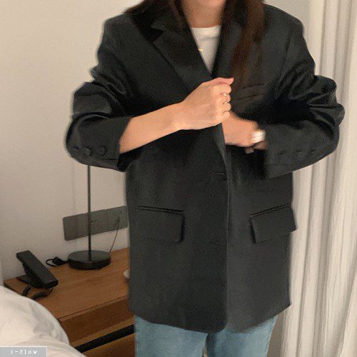 워킹 오버핏 PU 가죽 하프 카라 자켓 2col 봄 가을 롱 루즈핏 싱글 제이플로우