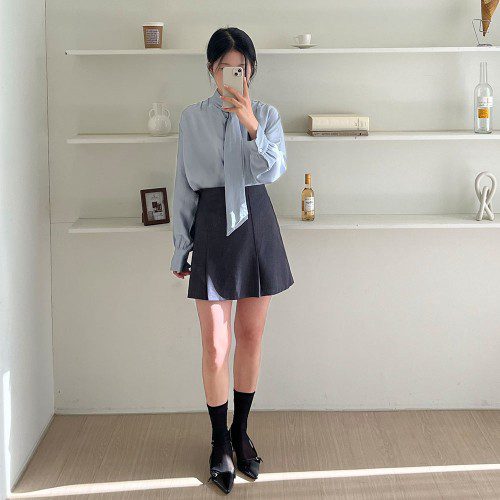 하이넥블라우스 하객 스카프 새틴 타이블라우스 소라, FREE(One size)
