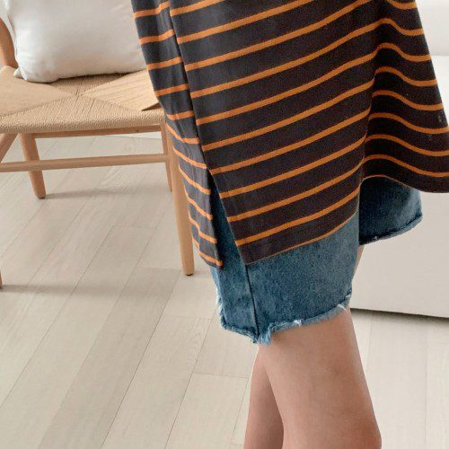 귀여운 오버핏 단가라 럭비 카라티 스트라이프 티셔츠 가을 여성 티셔츠 박스티 여자 맨투맨