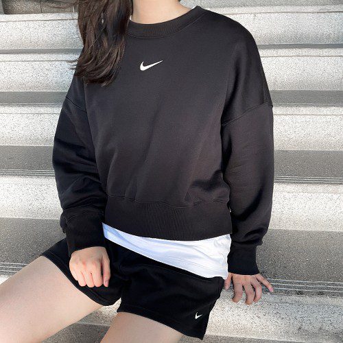 나이키 맨투맨 크롭티 스우시 하프집업 롱슬리브 긴팔티 티셔츠