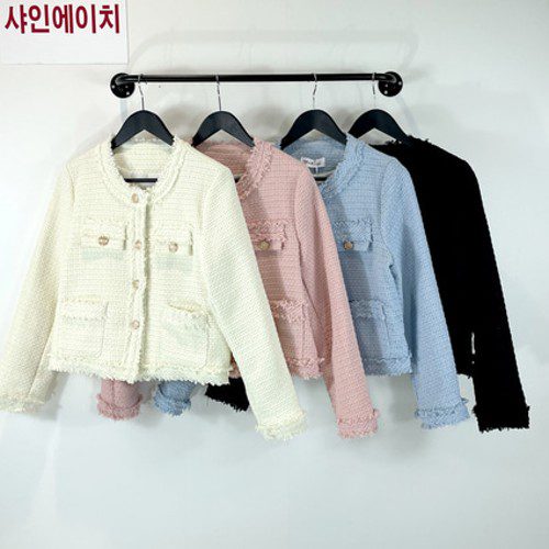트위드 수술 자켓 여성 봄 간절기 파스텔 데일리