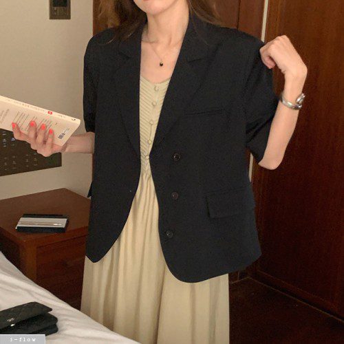 볼른 루즈핏 버튼 카라넥 반팔 자켓 3col 여름 봄 사선 코튼 오버핏 하객 제이플로우