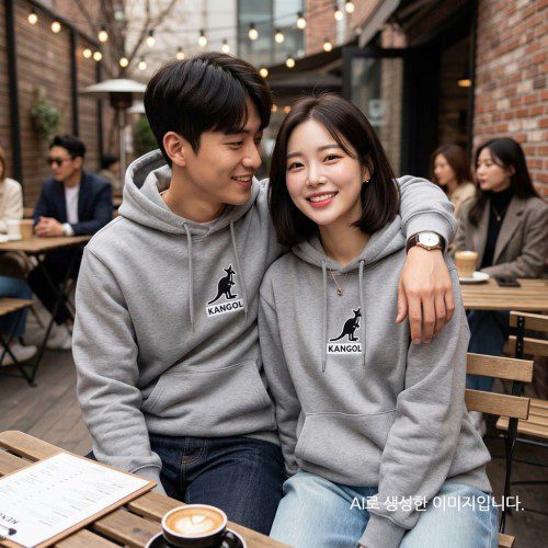 캉골 후드티 남녀공용 커플 로고 그레이, L