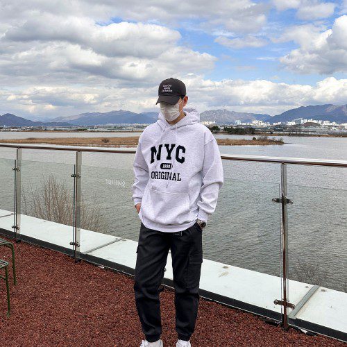 1898 NYC 탄탄 오버핏 후드티 자수 레터링 후드 티셔츠 4color
