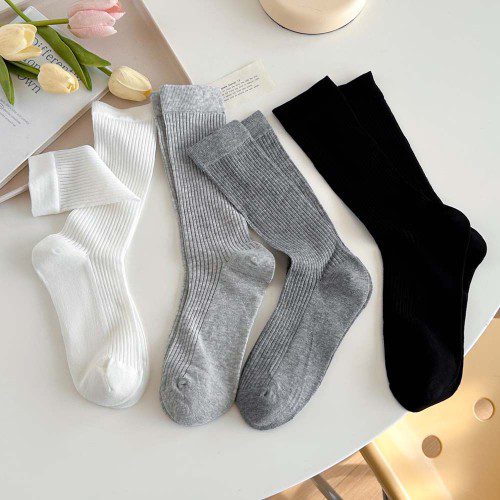 루즈벨 얇은 면 시스루양말 무압박 골지 무봉제 롱 루즈삭스 긴목 레이스 스타킹 여름양말